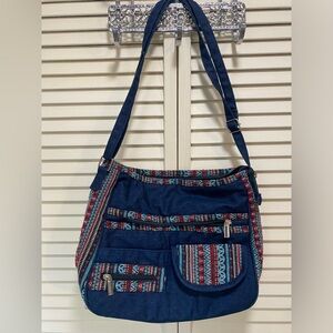 Cute Denim/Aztec Print Purse Blue Small Shoulder Bag Pockets‎